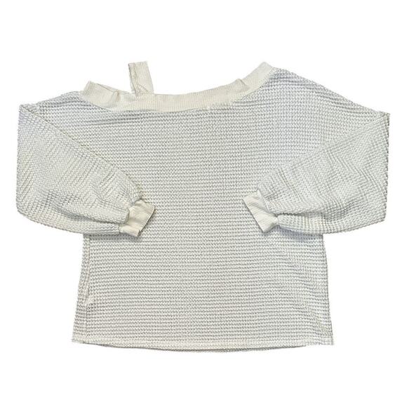 Magnolia Boutique Off The Shoulder Rib Knit Cuff White Top Medium - Picture 4 of 6